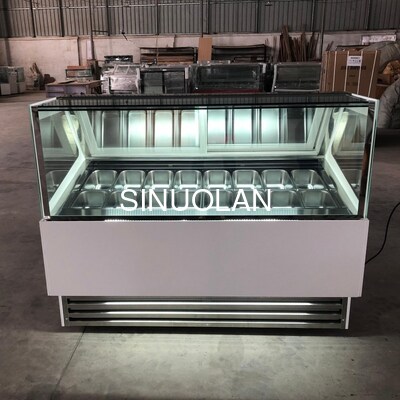 Tempered Glass Italian Ice Cream Display Freezer With LED Light 16 Pans