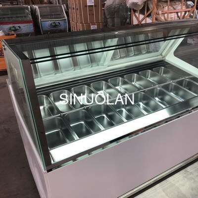 16Pans Commercial Ice Cream Display Freezer Movable For Gelato Shop