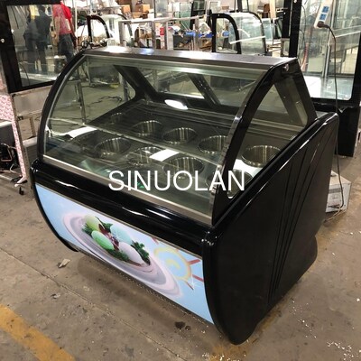 Commercial Ice Cream Display Freezer Refrigerated Gelato Round Drum Pan