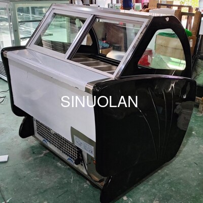 12/16 Pans Gelato Display Freezer Cabinet Curved Glass For Ice Cream Parlor