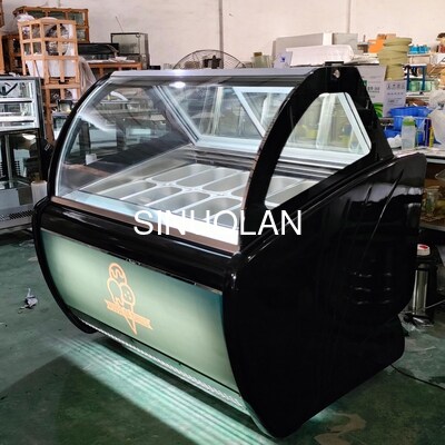12/16 Pans Gelato Display Freezer Cabinet Curved Glass For Ice Cream Parlor