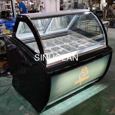 12/16 Pans Gelato Display Freezer Cabinet Curved Glass For Ice Cream Parlor