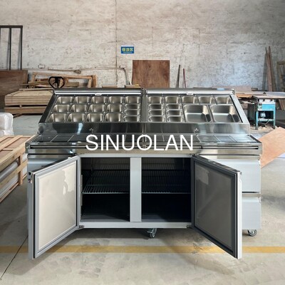 Double Temperature Pizza Prep Table Fridge Commercial for Food Shop Chiller