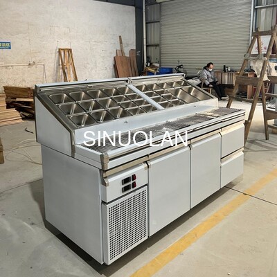 Double Temperature Pizza Prep Table Fridge Commercial for Food Shop Chiller