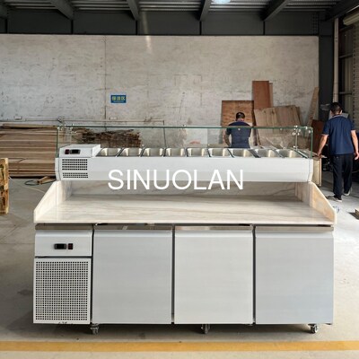 Restaurant Commercial Sandwich Prep Table Pizza Refrigerator with Granite Marble Top