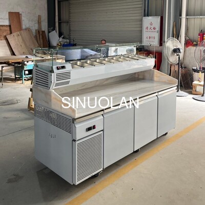 Restaurant Commercial Sandwich Prep Table Pizza Refrigerator with Granite Marble Top