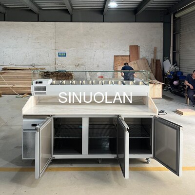 Restaurant Commercial Sandwich Prep Table Pizza Refrigerator with Granite Marble Top