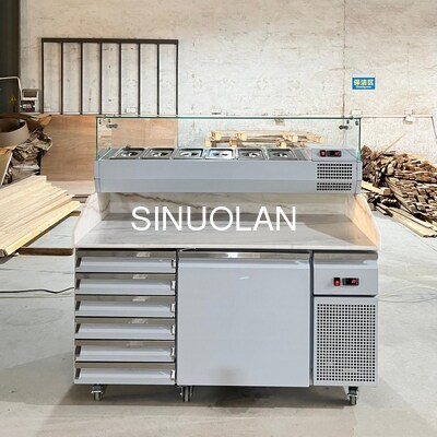 Marble Top Stainless Steel Display Refrigerated Pizza Counter Pizza Prep Table