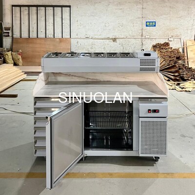 Marble Top Stainless Steel Display Refrigerated Pizza Counter Pizza Prep Table