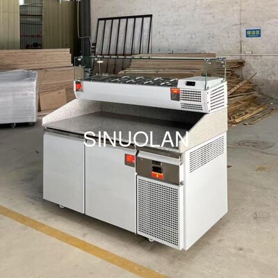 Double-Temperature Air Cooler Salad Pizza Prep Table Refrigerator With Marble Worktop