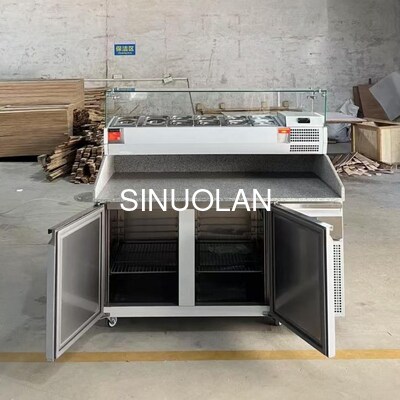 Double-Temperature Air Cooler Salad Pizza Prep Table Refrigerator With Marble Worktop