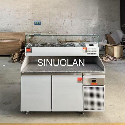 Double-Temperature Air Cooler Salad Pizza Prep Table Refrigerator With Marble Worktop