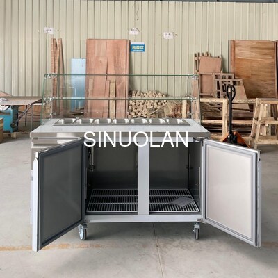 2 Door Glass Cover Salad Preparation Fridge Air Cooling for Restaurant