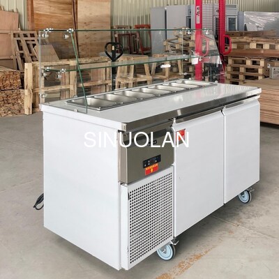 2 Door Glass Cover Salad Preparation Fridge Air Cooling for Restaurant