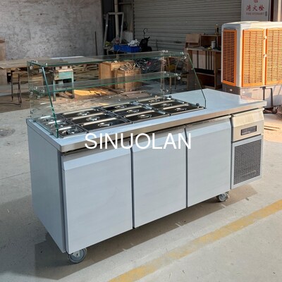 Stainless Steel Countertop Salad Fridge Commercial With Glass Canopy