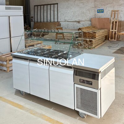 Stainless Steel Countertop Salad Fridge Commercial With Glass Canopy