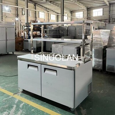 SS201 SS304 Salad Prep Table Refrigerator 2 Door Pizza Bar Subway Display Fridge