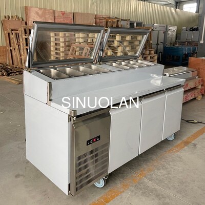 Stainless Steel Fruit Salad Display Refrigerator Air Cooling 3 Doors