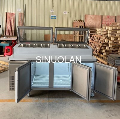Stainless Steel Fruit Salad Display Refrigerator Air Cooling 3 Doors