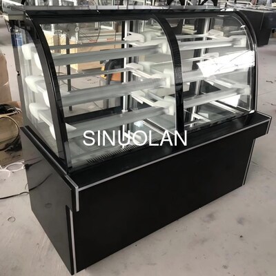 Double Temperature Curved Glass Cake Display Refrigerator for Bakery Pastry Bread