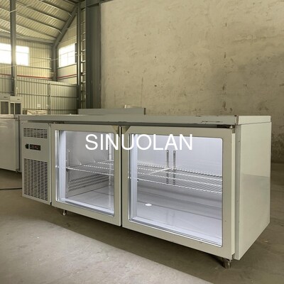 Double Glass Doors Kitchen Fridge Workbench Undercounter Refrigerators Freezers Refrigerator