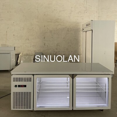 Double Glass Doors Kitchen Fridge Workbench Undercounter Refrigerators Freezers Refrigerator