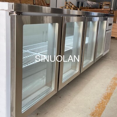 4 Glass Doors Undercounter Chiller Freezer Stainless Steel Workbench Refrigerator