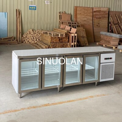 4 Glass Doors Undercounter Chiller Freezer Stainless Steel Workbench Refrigerator