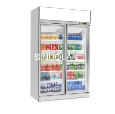 Commercial Upright 2 Glass Door Refrigerator Display Fridge Beverage Cooler Cold Drink Showcase for Supermarket