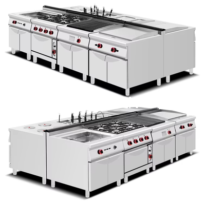 Restaurant Kitchen SS304 Gas Range Stove Free Standing 4 / 6 Burners With Oven