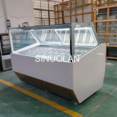18 Pans Gelato Display Fridge Curved Tempered Glass Ice Cream Countertop Freezer
