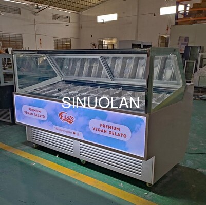 Customized LED LOGO Panel Ice Cream Freezer Counter Countertop Gelato Freezer