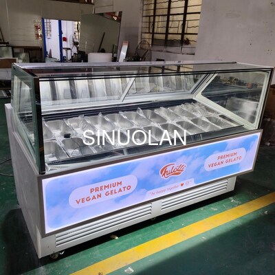 Customized LED LOGO Panel Ice Cream Freezer Counter Countertop Gelato Freezer