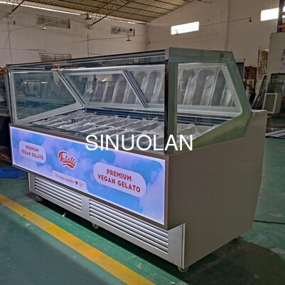 Air Cooling Gelato Display Freezer Ice Cream Refrigerator Showcase With LED Panel