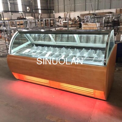 LED Light Glass Gelato Dipping Cabinet Air Cooling Italian Style Ice Cream Showcase