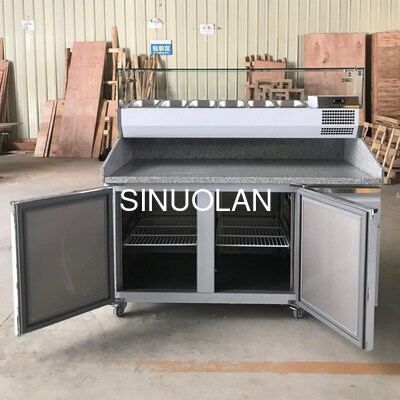 Marble Top Stainless Steel Pizza Prep Table Refrigerator Salad Workbench Chiller Worktable With Glass Cover