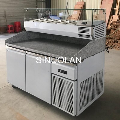 Marble Top Stainless Steel Pizza Prep Table Refrigerator Salad Workbench Chiller Worktable With Glass Cover