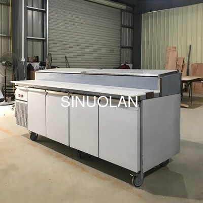 Stainless Steel Pizza Preparation Counter Refrigerator 4 Door Customized Commercial