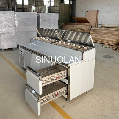 Commercial Pizza Prep Bench Fridge 3 Doors 2 Drawers Air Cooling