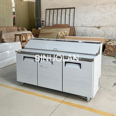 Commercial Salad Sandwich Prep Station Stainless Steel Refrigerated Pizza Prep Table
