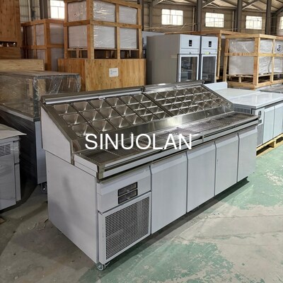 Stainless Steel Undercounter Countertop Pizza Fridge Commercial 4 Doors