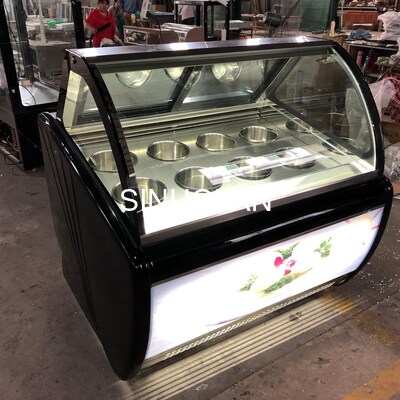 Commercial Ice Cream Display Freezer Refrigerated Gelato Round Drum Pan