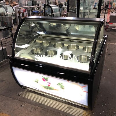 Commercial Ice Cream Display Freezer Refrigerated Gelato Round Drum Pan