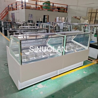 Right Angled Countertop Gelato Display Freezer White Color For Ice Cream Store