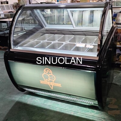 12/16 Pans Gelato Display Freezer Cabinet Curved Glass For Ice Cream Parlor