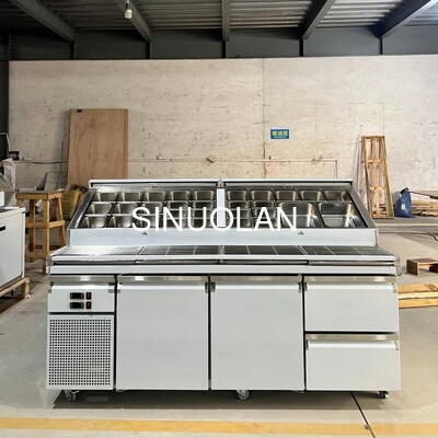 Double Temperature Pizza Prep Table Fridge Commercial for Food Shop Chiller