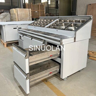 Double Temperature Pizza Prep Table Fridge Commercial for Food Shop Chiller