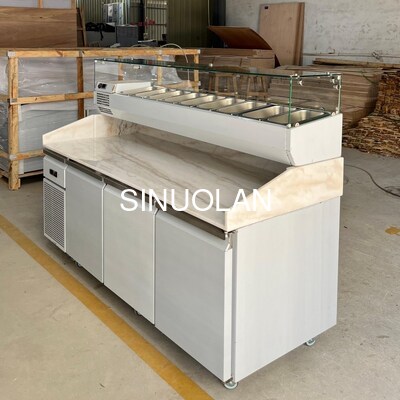 Restaurant Commercial Sandwich Prep Table Pizza Refrigerator with Granite Marble Top