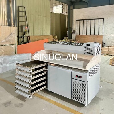 Marble Top Stainless Steel Display Refrigerated Pizza Counter Pizza Prep Table