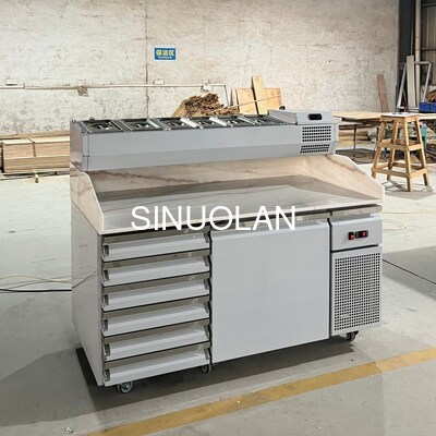 Marble Top Stainless Steel Display Refrigerated Pizza Counter Pizza Prep Table